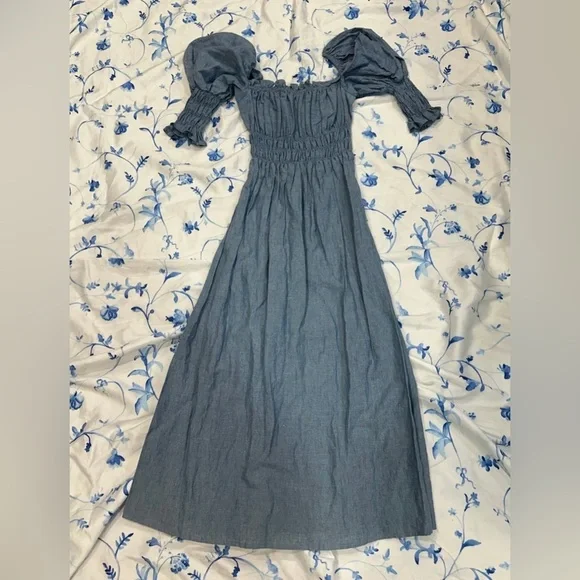 NWOT Damaris Bailey Celia Linen Midi Dress in Blue - Picture 3 of 3